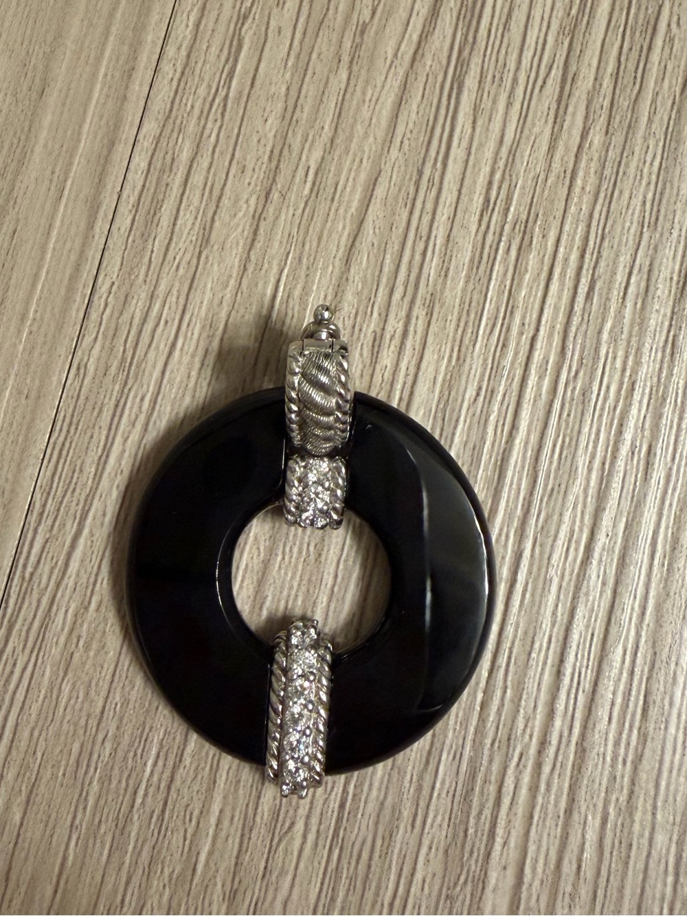 Judith Ripka Black Circular Pendant with Silver Accents